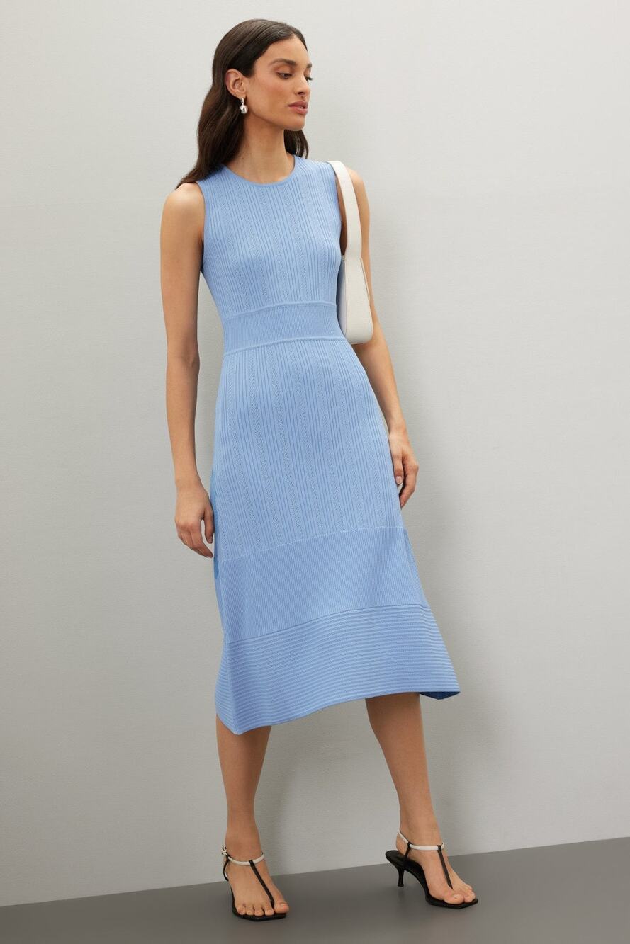 Jason Wu Collective Blue Ribbed Knit Midi Dress Sleeveless Size S Flaw